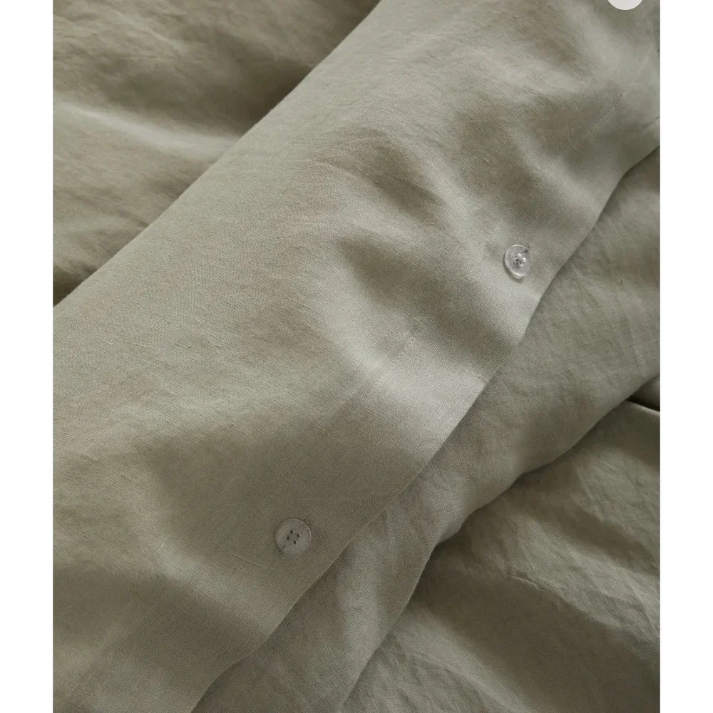 Quince King Size European Linen Duvet Cover Willowleaf Green Knit